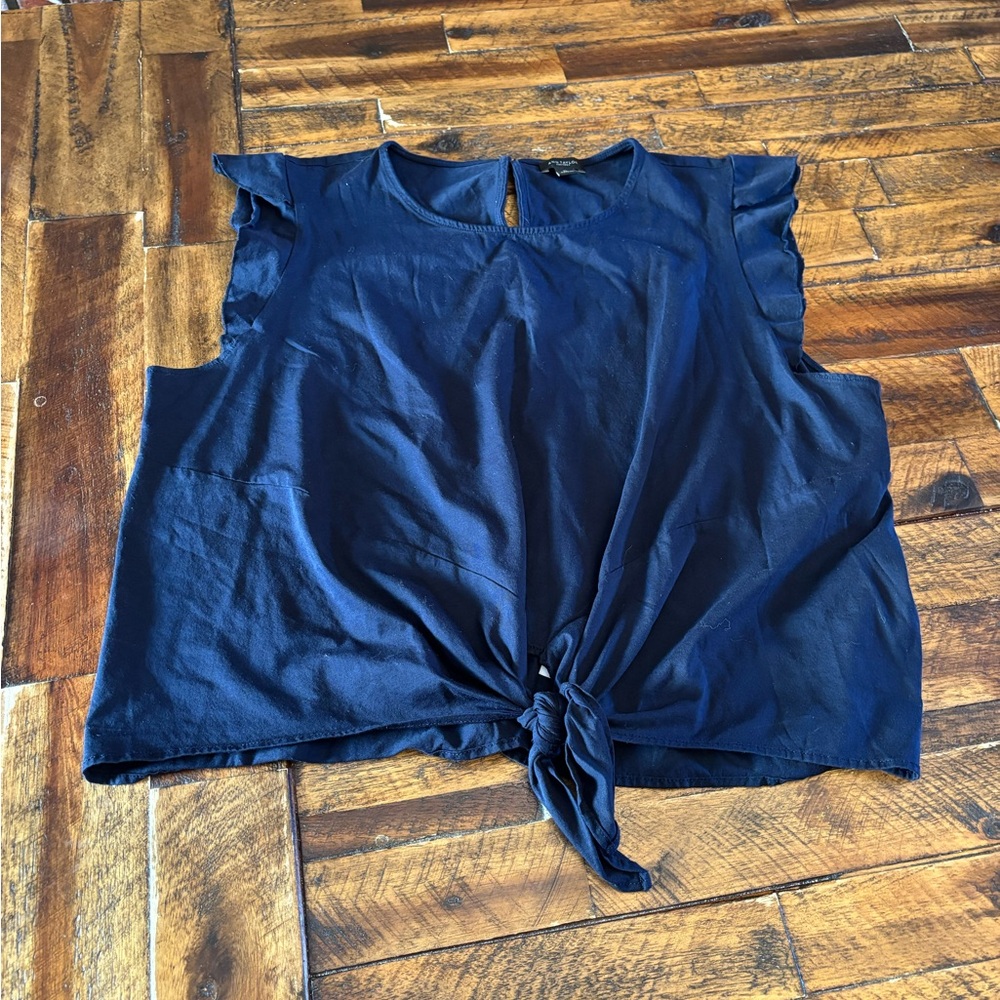 Ann Taylor Factory Midnight Blue Tie-Front Blouse